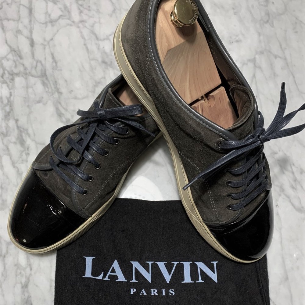 Lanvin Men's Suede Blue Cap Toe Low Top Sneak